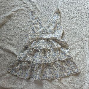 Blue Floral Lace Tiered Mini Dress Coquette Fairycore Babydoll Feminine